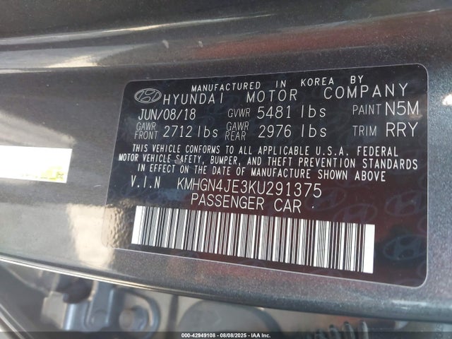 Genesis G80 2019 KMHGN4JE3KU291375 Image 9