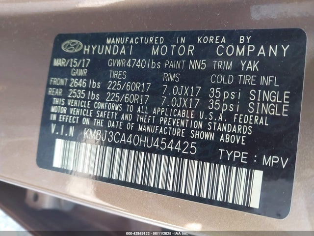 KM8J3CA40HU454425 Hyundai gdi nu