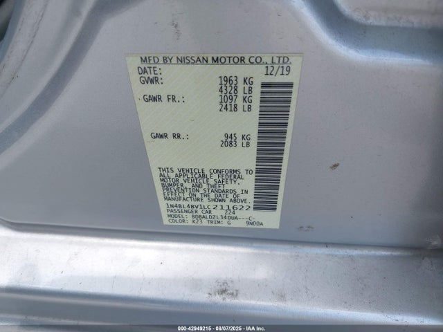Nissan 2020 2020 1N4BL4BV1LC211622 Image 9