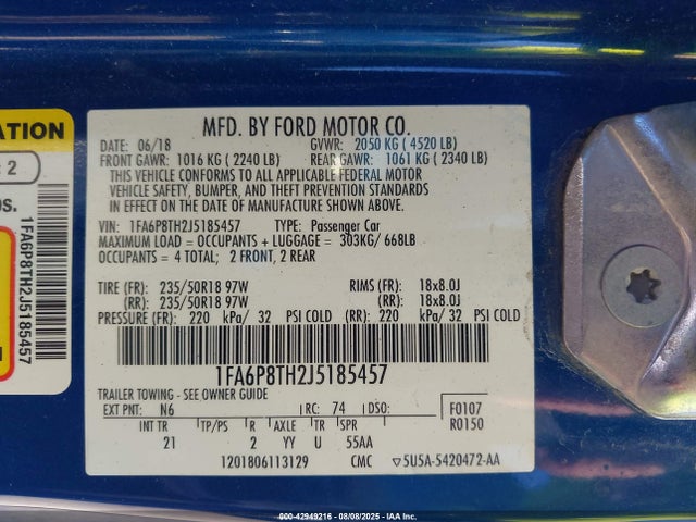 Ford 2.3l 4v premium fuel 2018 1FA6P8TH2J5185457 Image 9