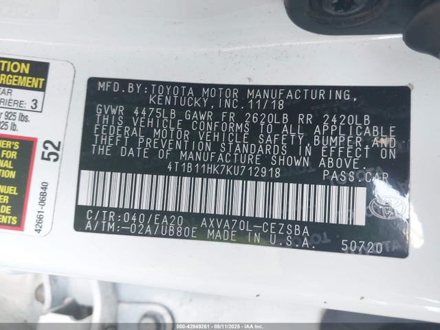 4T1B11HK7KU712918 Toyota a25a-fks