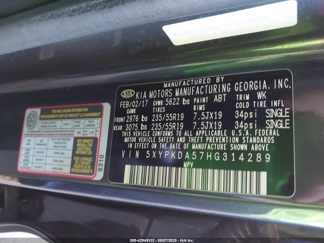 5XYPKDA57HG314289 KIA Sorento