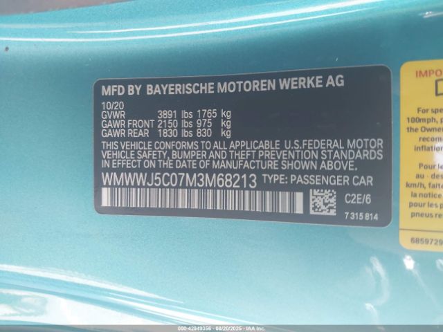 2021 MINI CONVERTIBLE WMWWJ5C07M3M68213 Photo 8