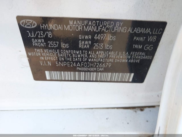5NPE24AF0JH726679 Hyundai gdi theta-ii