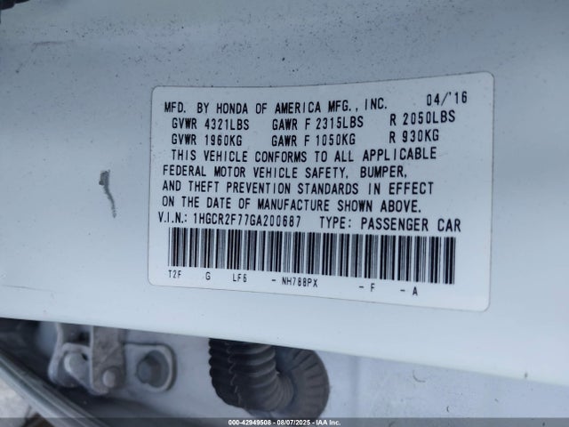 1HGCR2F77GA200687 Honda k24w1