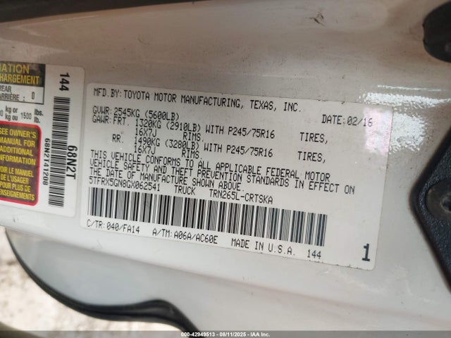 5TFRX5GN8GX062541 Toyota 2tr-fe