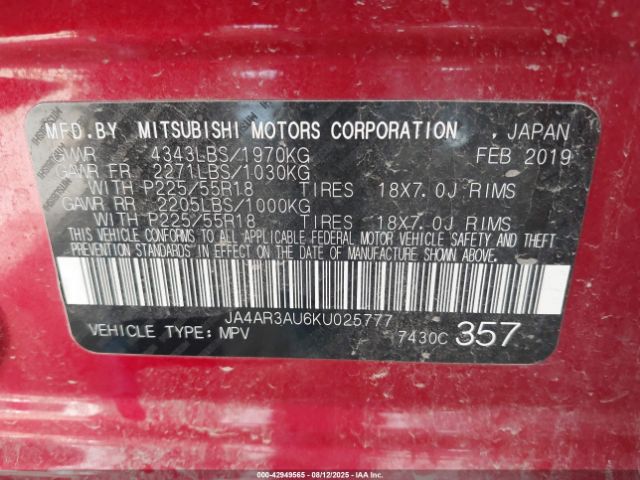2019 MITSUBISHI OUTLANDER SPORT JA4AR3AU6KU025777 Photo 8
