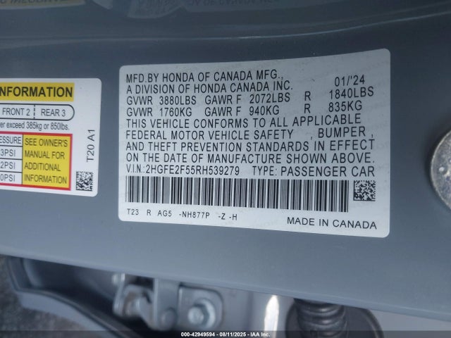 Honda k20c2 2024 2HGFE2F55RH539279 Image 9
