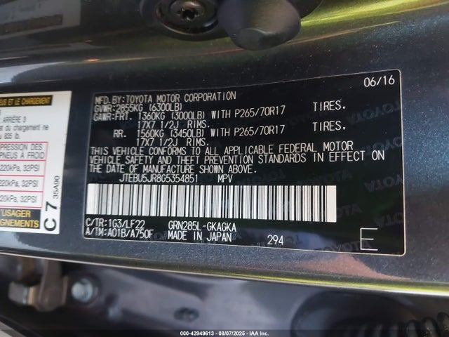 JTEBU5JR8G5354851 Toyota 1gr-fe