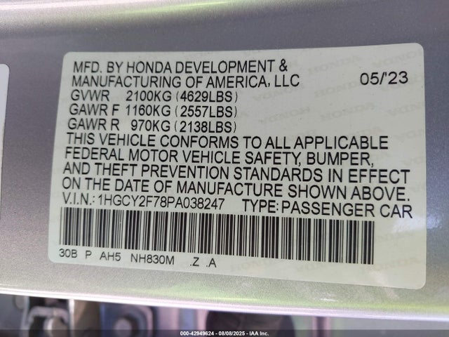 1HGCY2F78PA038247 Honda lfc5