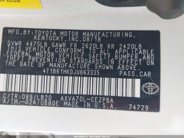 4T1B61HK0JU663335 Toyota a25a-fks
