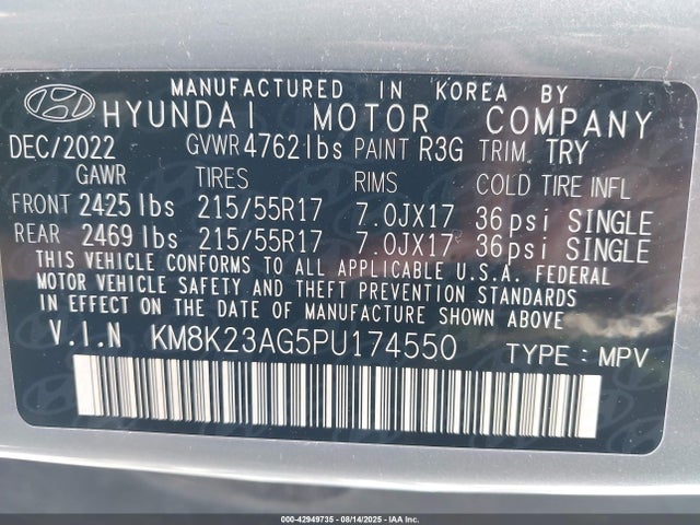 KM8K23AG5PU174550 Hyundai Kona
