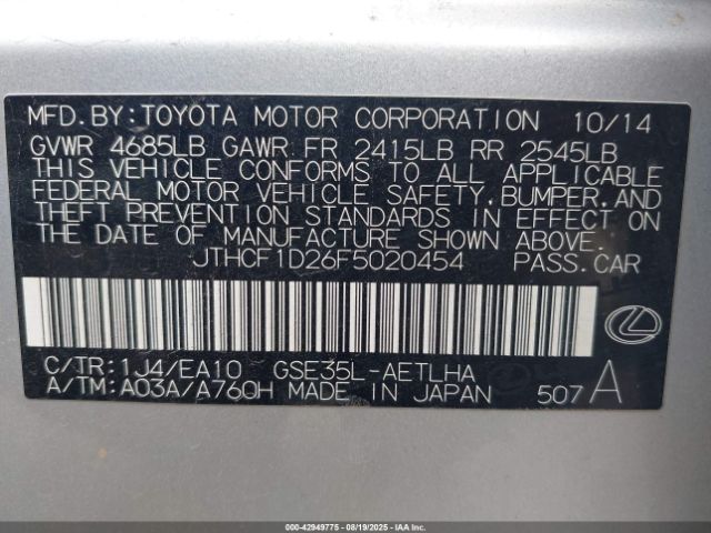 2015 LEXUS IS 250 JTHCF1D26F5020454 Photo 8