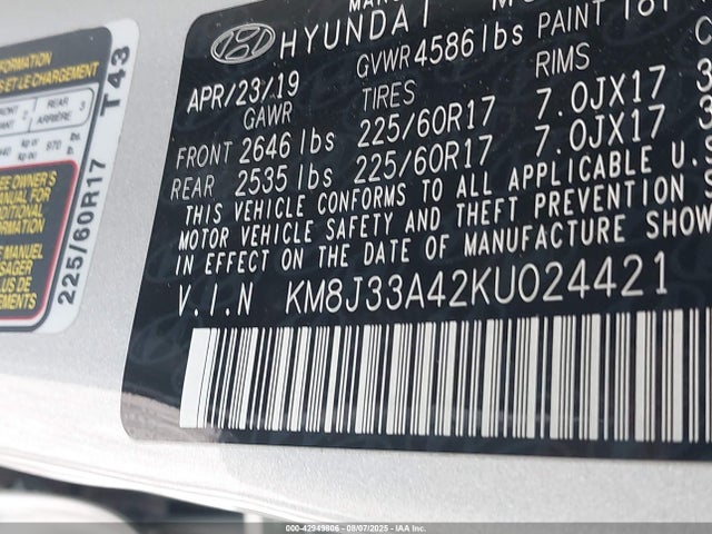 KM8J33A42KU024421 Hyundai gdi nu