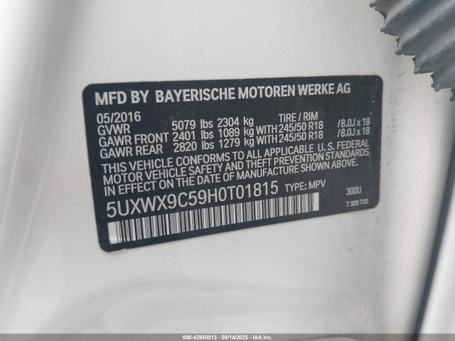 5UXWX9C59H0T01815 BMW X3