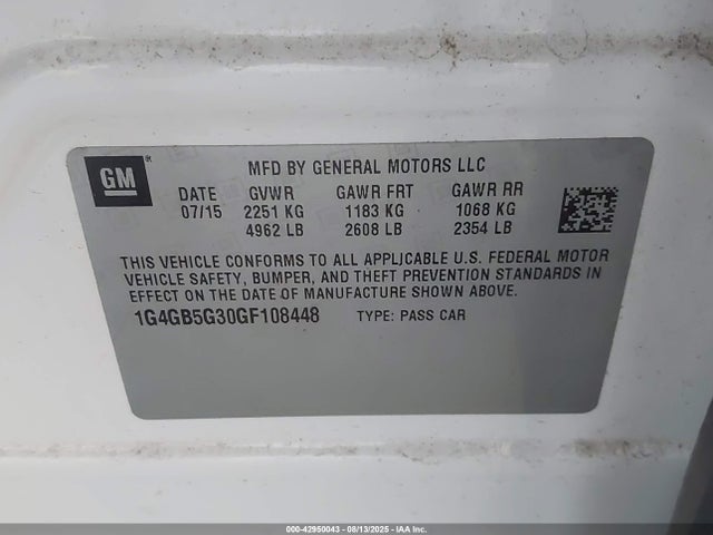 1G4GB5G30GF108448 Buick lfx - sidi, vvt, e85 max, alum gm