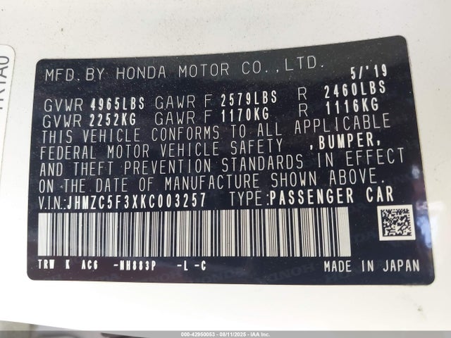 JHMZC5F3XKC003257 Honda leb3(h4)