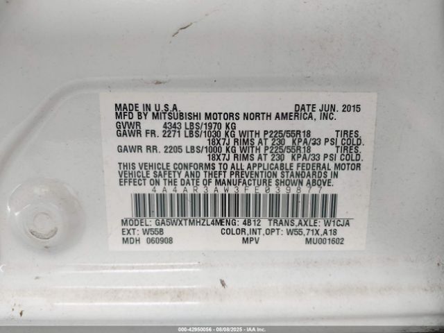 2015 MITSUBISHI OUTLANDER SPORT 4A4AR3AW3FE039877 Photo 8