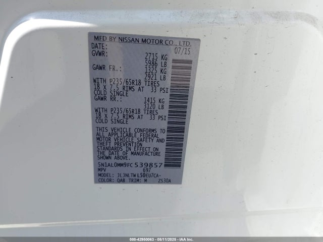 5N1AL0MM9FC539857 Infiniti QX60