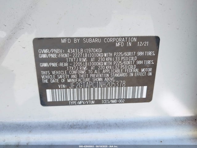 Subaru na 2022 JF2GTAPC1NH205378 Image 9