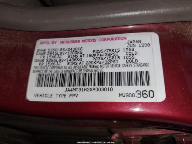 1999 MITSUBISHI MONTERO SPORT JA4MT31H2XP003010 Photo 8