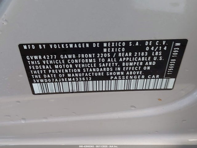 3VWD07AJ9EM433612 Volkswagen 2014