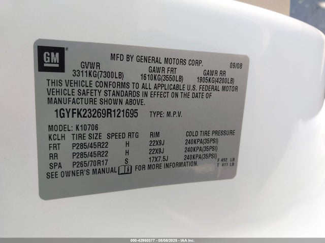 2009 CADILLAC ESCALADE 1GYFK23269R121695 Photo 8