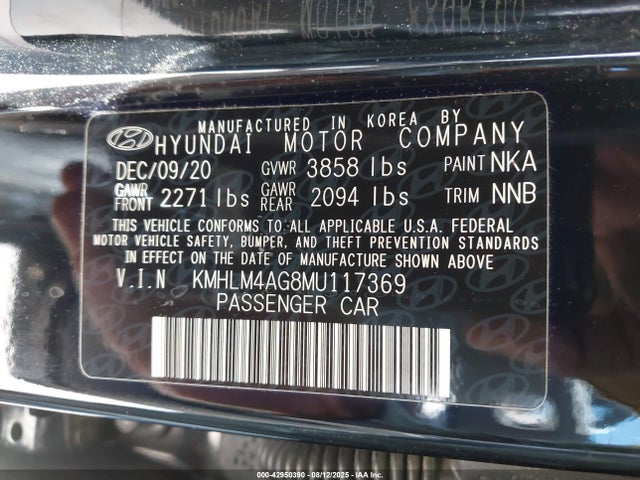 KMHLM4AG8MU117369 Hyundai mpi nu pe