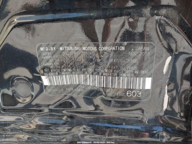 2019 MITSUBISHI OUTLANDER JA4JZ4AX5KZ025062 Photo 8