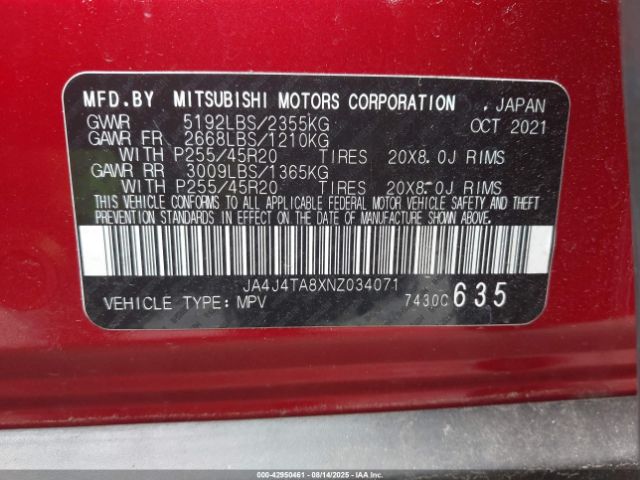2022 MITSUBISHI OUTLANDER JA4J4TA8XNZ034071 Photo 8