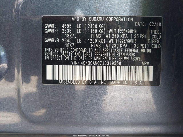 4S4BSANC7J3319550 Subaru u5