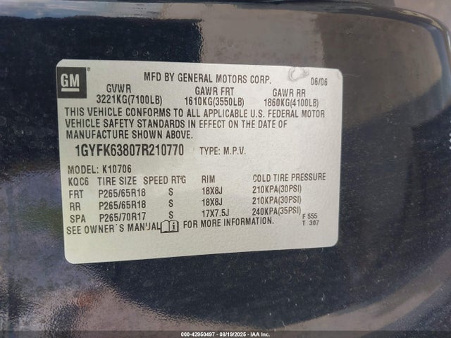 2007 CADILLAC ESCALADE 1GYFK63807R210770 Photo 8