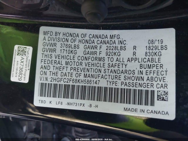 Honda k20c2 2019 2HGFC2F68KH586147 Image 9