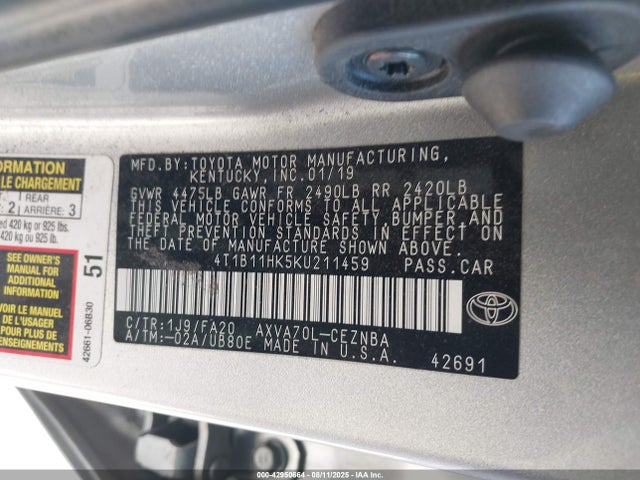 4T1B11HK5KU211459 Toyota a25a-fks