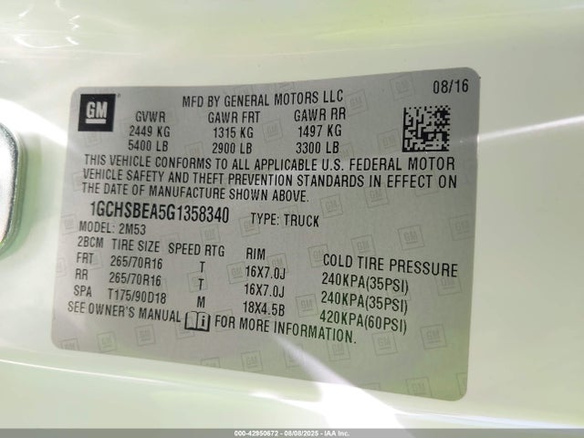 Chevrolet lcv - sidi; dcvcp; vvt; e85 max, e0-e100, alum 2016 1GCHSBEA5G1358340 Image 9