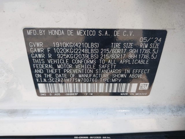 3CZRZ1H77SM700760 Honda k20z5