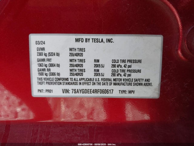 Tesla Model Y 2024 7SAYGDEE4RF060617 Image 9