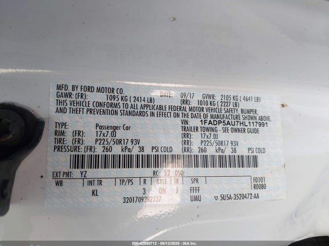 1FADP5AU7HL117991 Ford 2.0l atk ivct hev