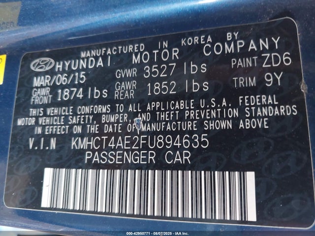 KMHCT4AE2FU894635 Hyundai dohc gdi gamma