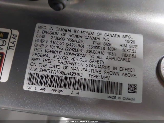 2HKRW1H88LH428492 Honda l15be