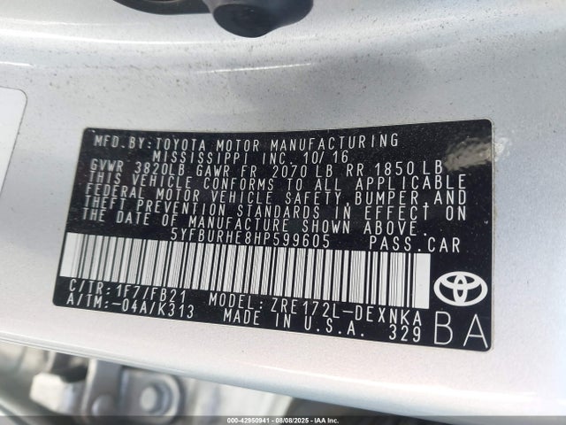 Toyota 2zr-fe 2017 5YFBURHE8HP599605 Image 9