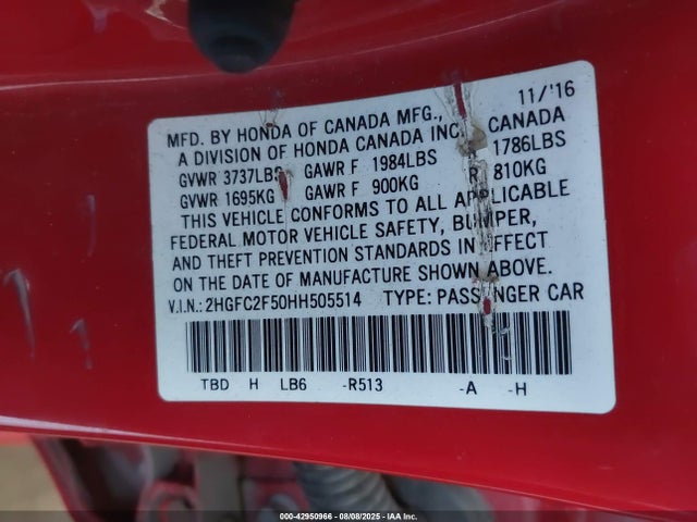 2HGFC2F50HH505514 Honda k20c2