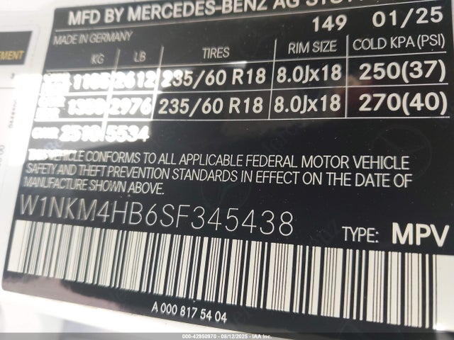 W1NKM4HB6SF345438 Mercedes-Benz m254