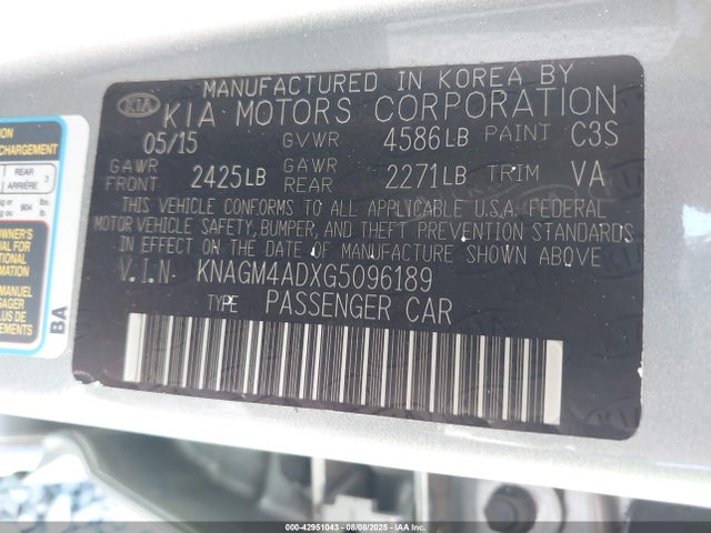 KNAGM4ADXG5096189 KIA mpi theta ii