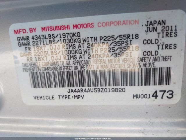 2011 MITSUBISHI OUTLANDER SPORT JA4AR4AU5BZ019820 Photo 8