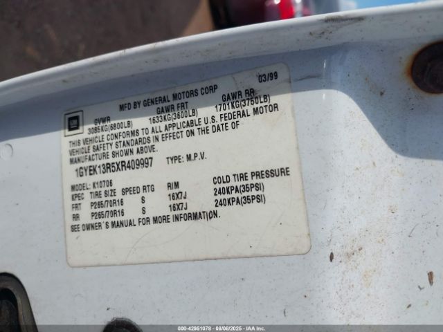 1999 CADILLAC ESCALADE 1GYEK13R5XR409997 Photo 8