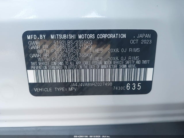 JA4J4VA89RZ027498 Mitsubishi Outlander