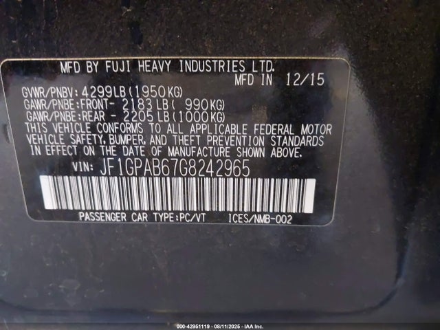 JF1GPAB67G8242965 Subaru 2.0l na
