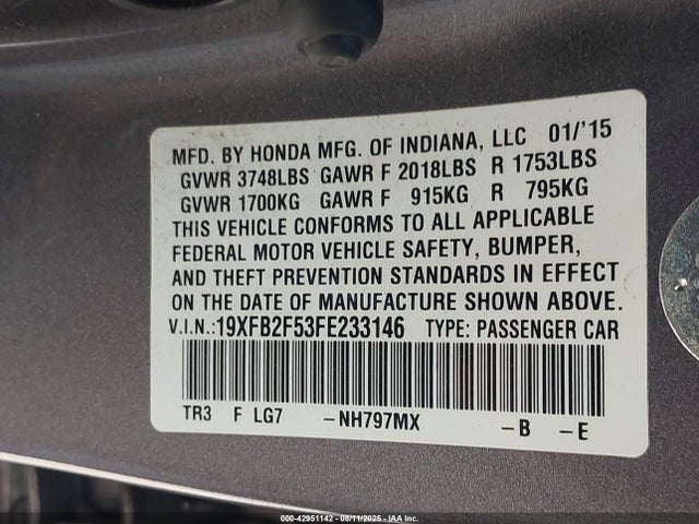 Honda r18z1 2015 19XFB2F53FE233146 Image 9