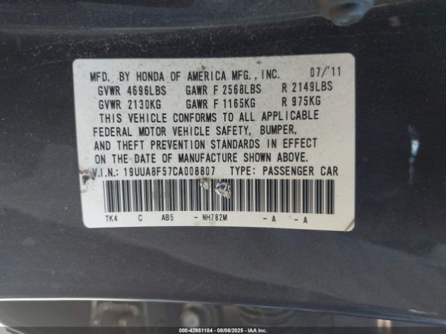 2012 ACURA TL 19UUA8F57CA008807 Photo 8